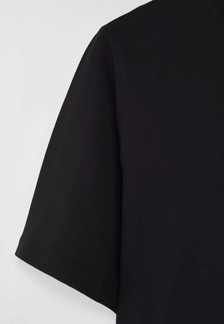 Black Regular Fit Crop Plus Size T-Shirt Tbbss25Bf00061