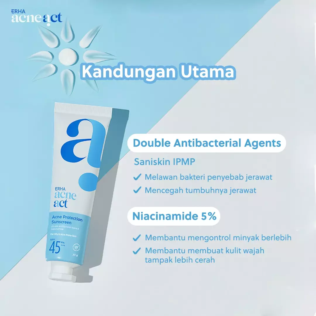 ERHA Acneact Acne Protection & Oil Control Sunscreen SPF 45+++ 30 g Sunscreen Jerawat Niacinamide