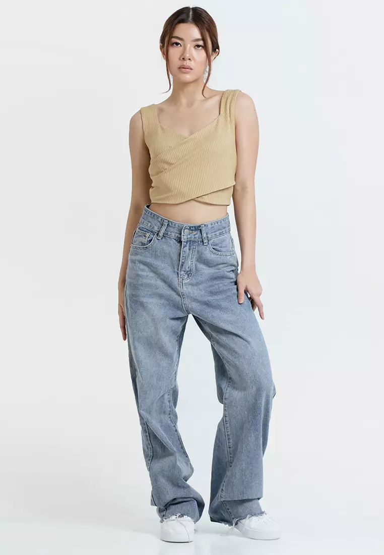 Overlap Knit Tank Top in Mustard