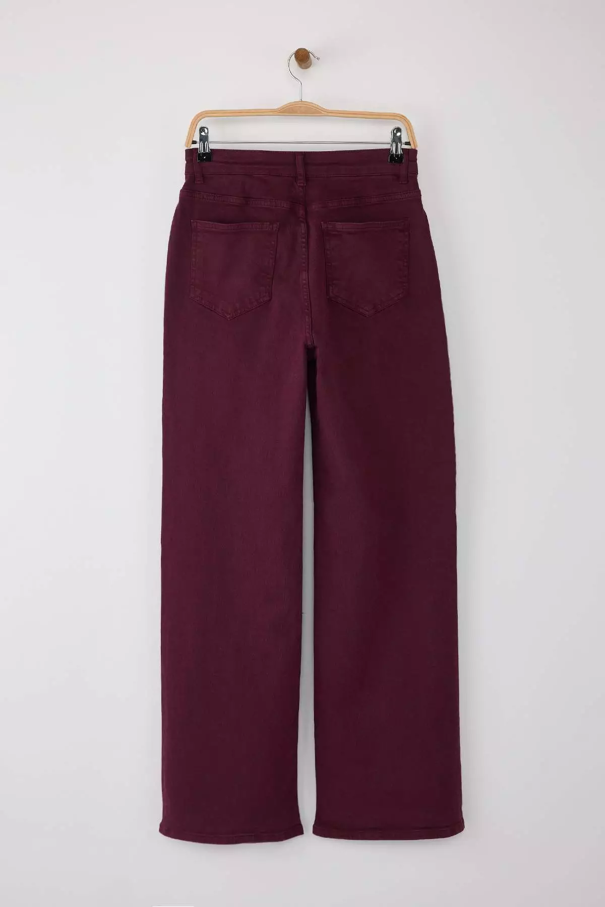 Burgundy Button Detailed High Waist Wide Leg Comfort Jeans