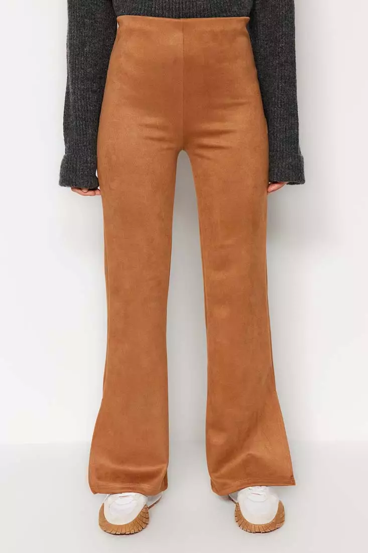 Buy Trendyol Camel Suede Slits in the Sides Flare/Flare-Down Leg