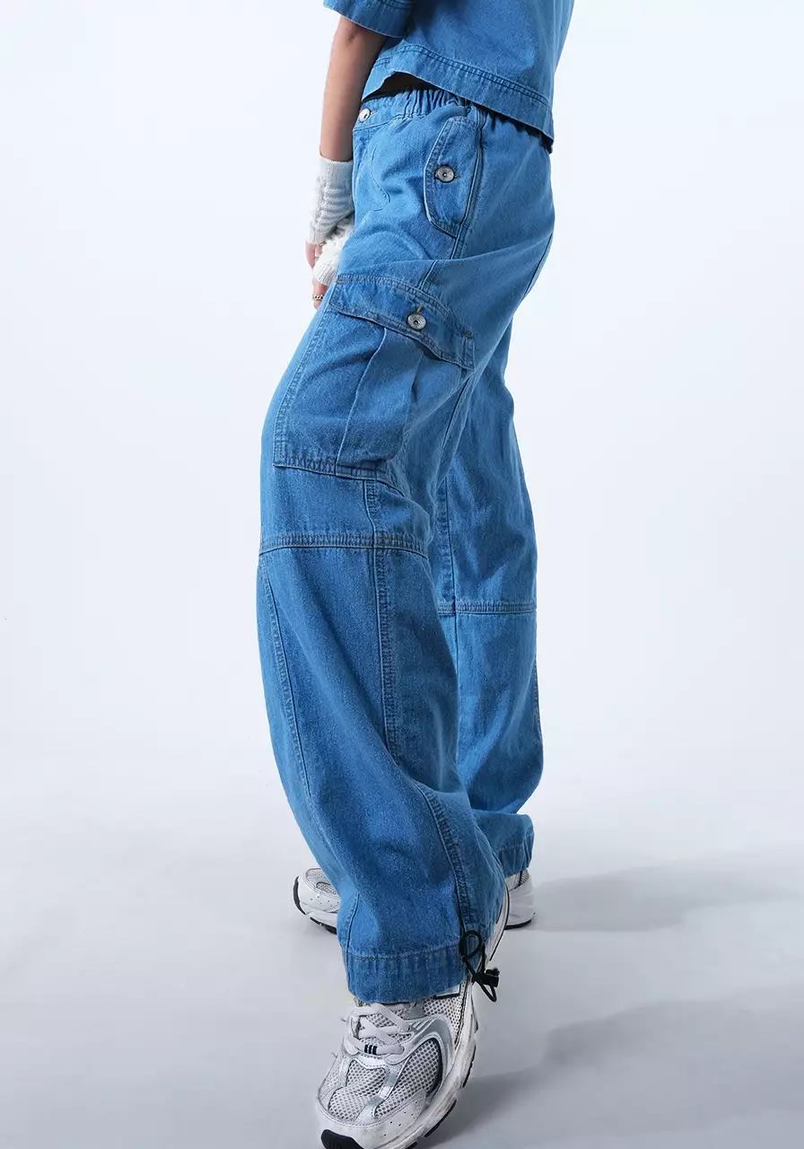 Celana Wanita Denim Cargo Hachi Medium Blue