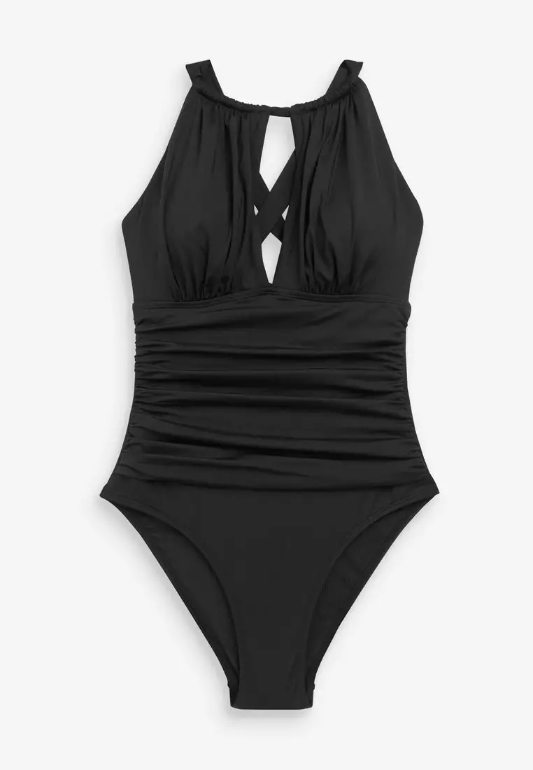 Buy NEXT High Neck Keyhole Cut Out Tummy Control Swimsuit in Black