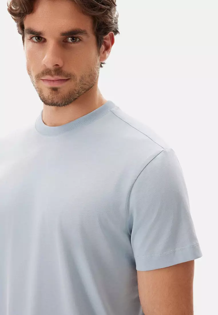Light Blue T-Shirt, Crew Neck, Regular, Short Sleeve Loungewear for Men