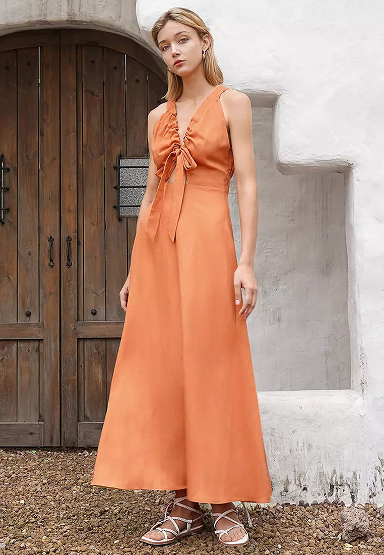 Waist Cutout Front Tie Dress