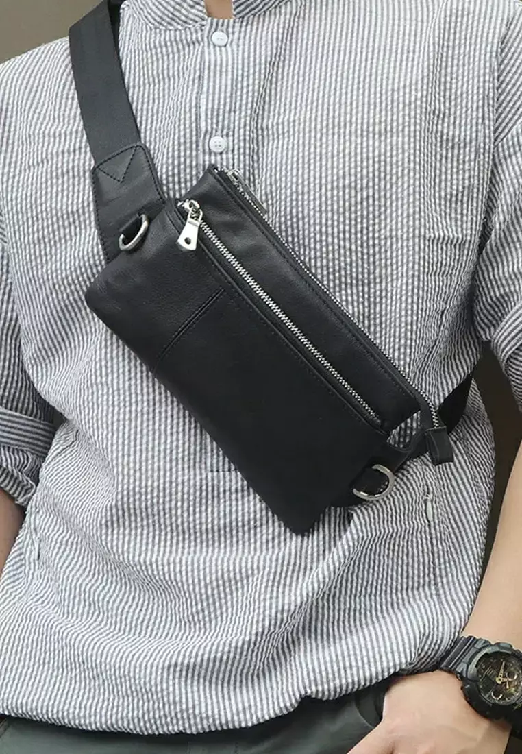 Sporty Full Grain Leather Chest Bag MJD3017