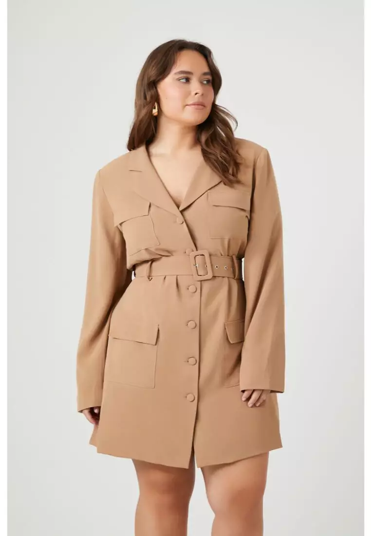 Plus size top belted blazer