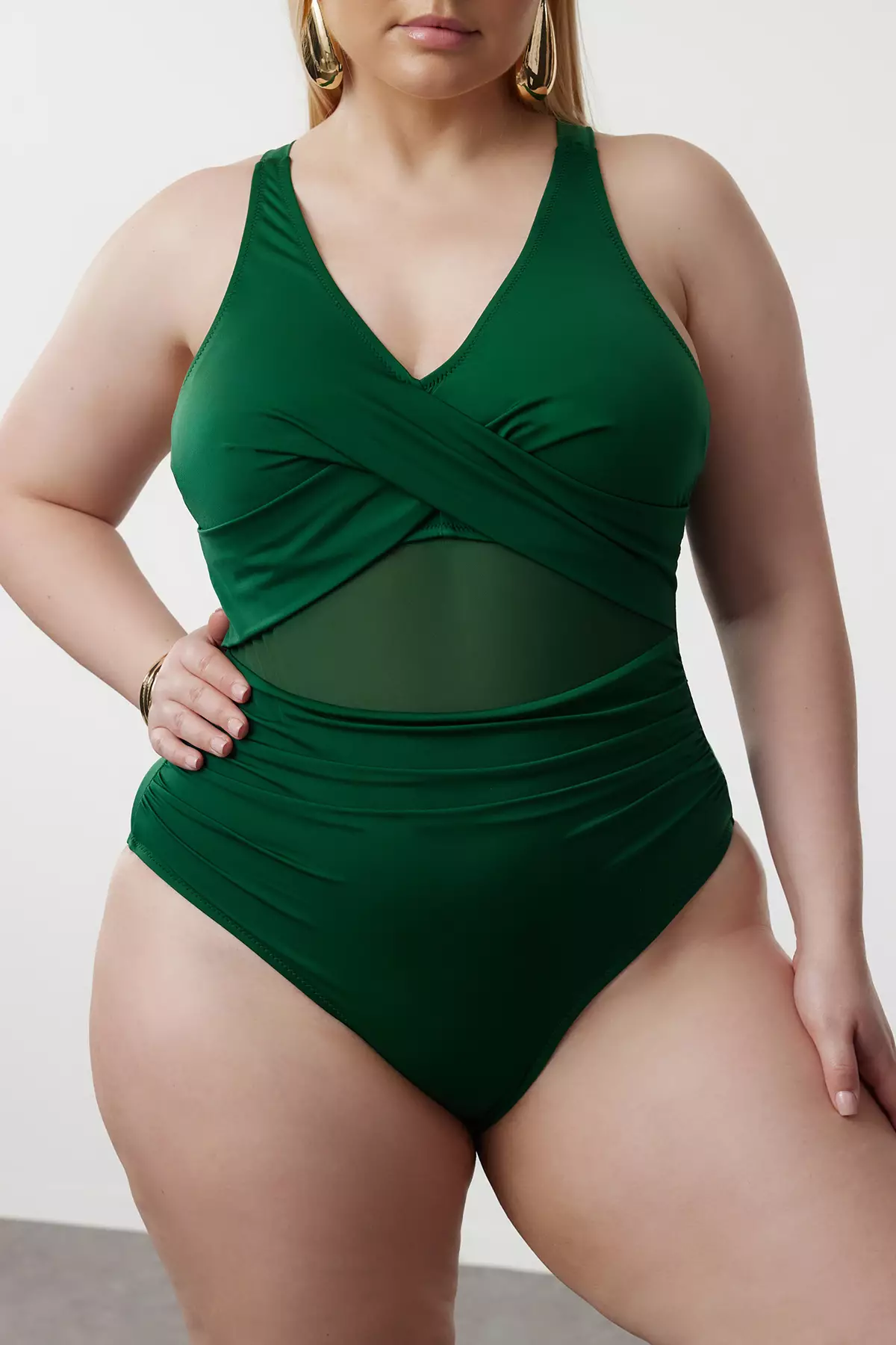 Plus Size Mesh Detailed Swimsuit