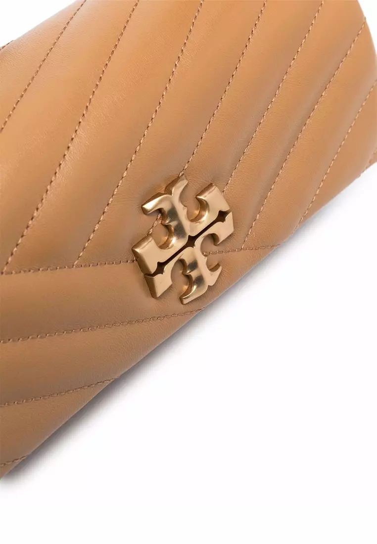 Tory Burch Small Kira Chevron Leather Shoulder Bag In Dusty Almond/rolled  Gold