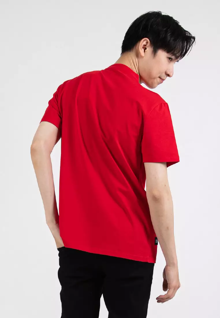 Forest Premium Weight Cotton Stretchable Mandarin Collar T Shirt Men Slim Fit Tee | 23856-51Red