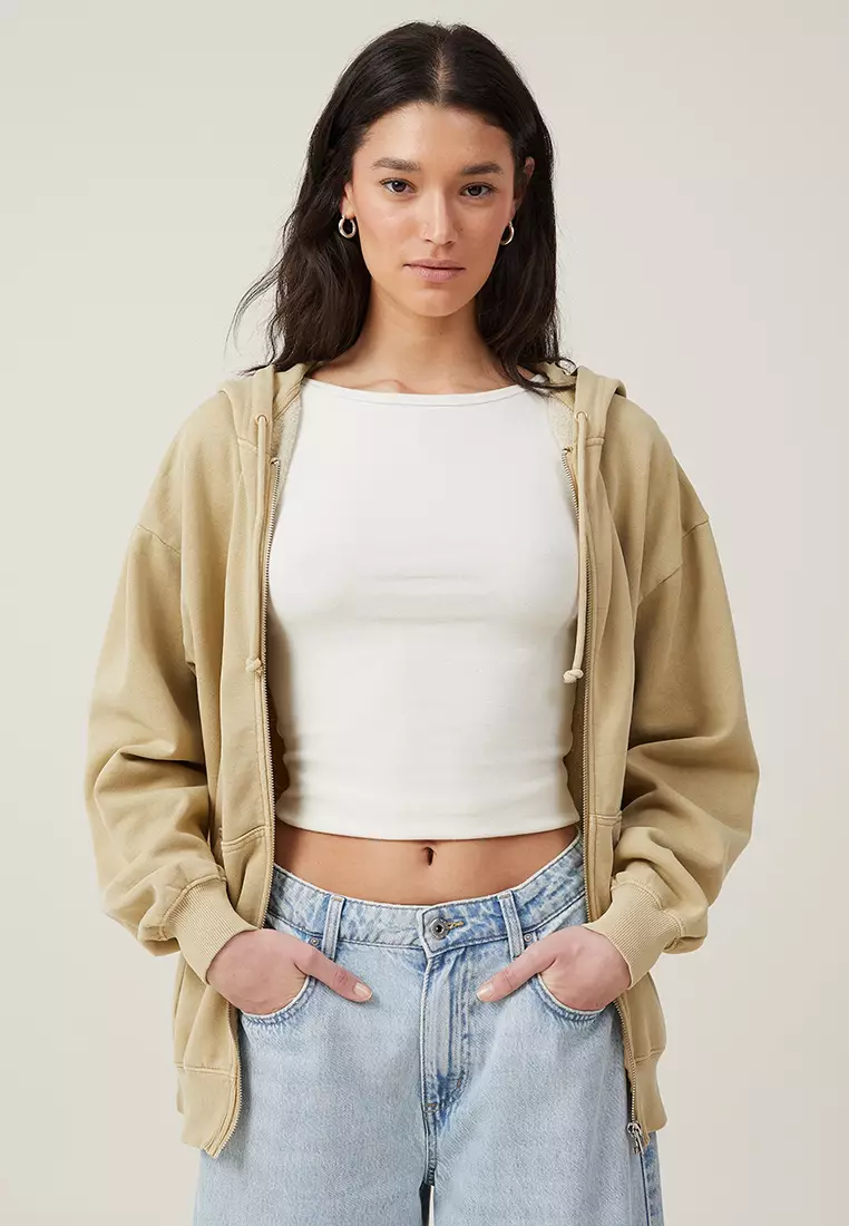 Oversized Washed Zip Through Hoodie