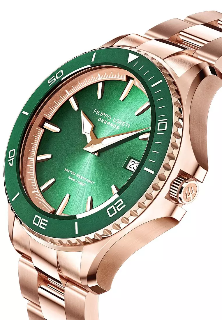 Buy Filippo Loreti Unisex Stainless Steel Okeanos Rose Gold Green - Main Image