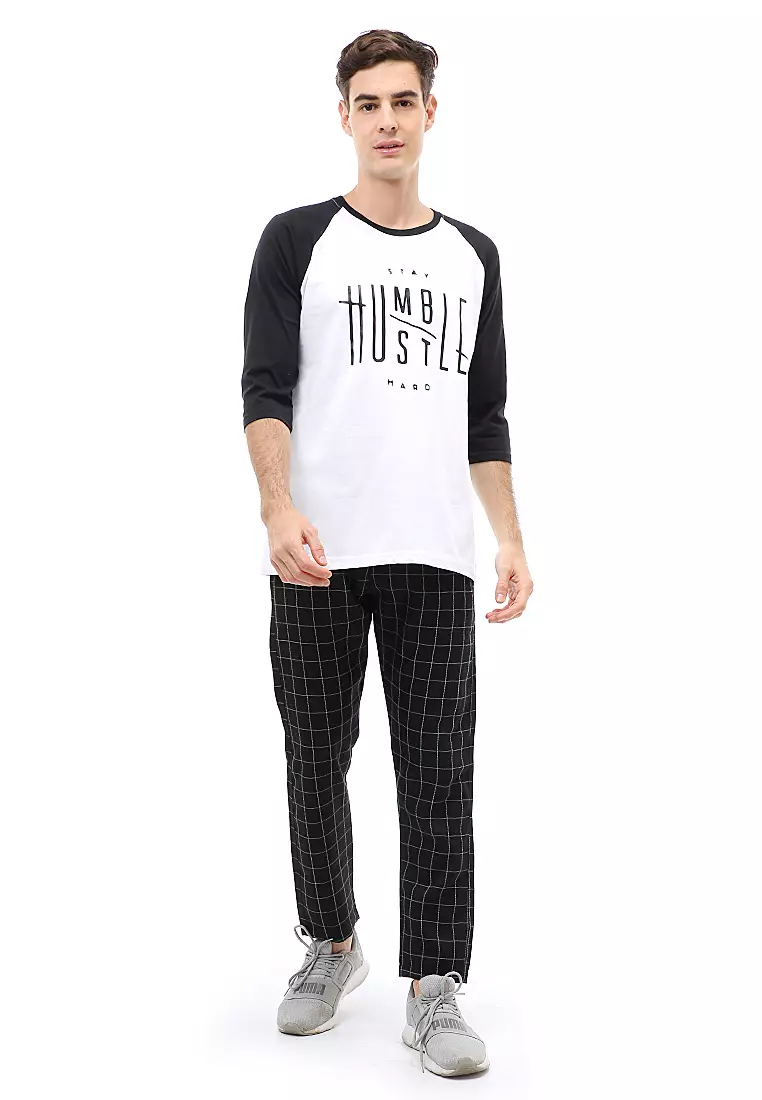 Jack T-Shirt Atasan Kasual Kaos Pria Stay Humble Long Sleeve Material Cotton ORIGINAL - Black White