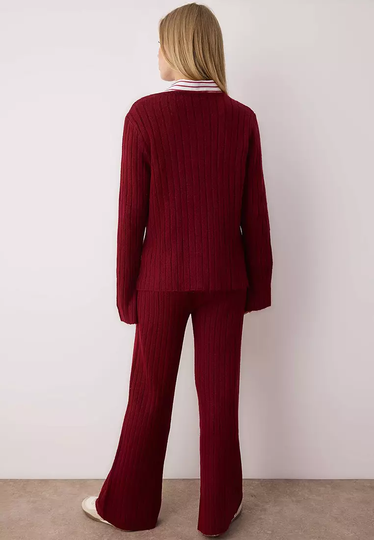 Bordro Soft Textured Sweater Pants Knitwear Bottom Top Set