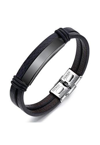 YOUNIQ black YOUNIQ Titanium Steel Full Black Dark Side Genuine Leather Men Bracelet E8E06AC57F13B7GS_1