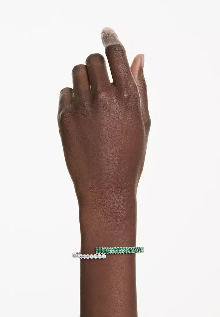 Matrix bangle, Mixed cuts, Green, Rhodium plated
