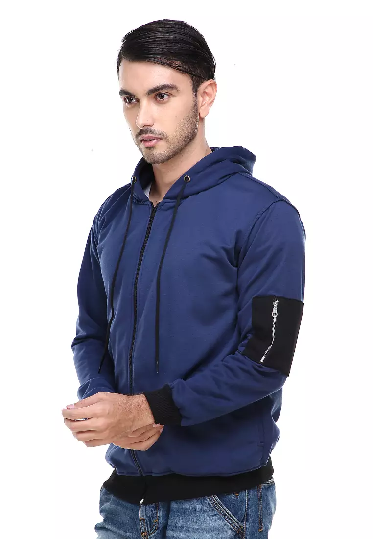 Clover Jaket Hoodie Bomber Beludru Pria Kasual Jacket Casual Material Fleece ORIGINAL - Navy