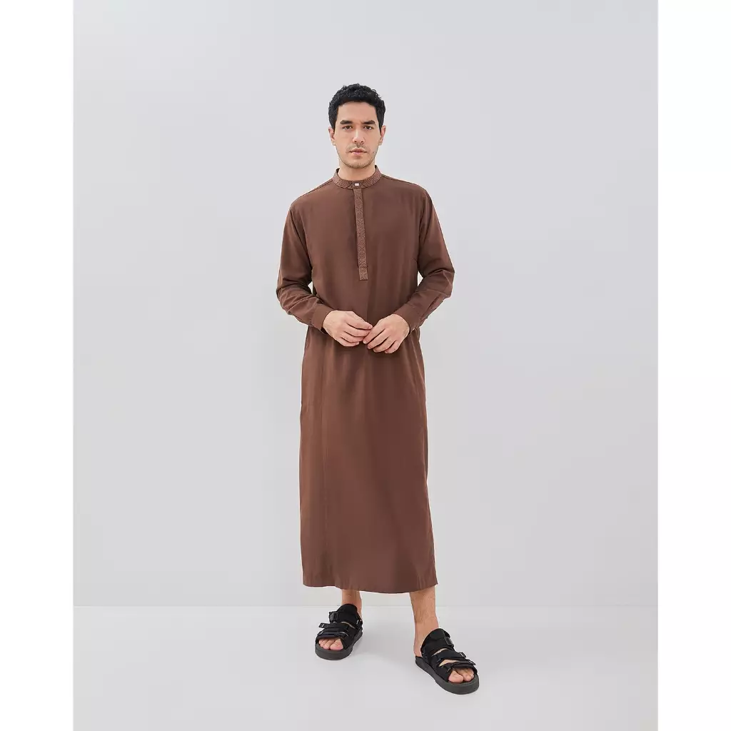 AMK Jubah Gamis Pria Thobe KK Taqi L/s Brown Warna Brown