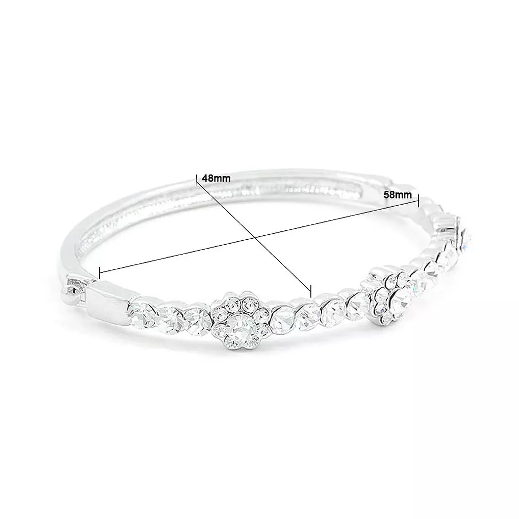 Elegant Flower Bangle with Silver Austrian Element Crystals