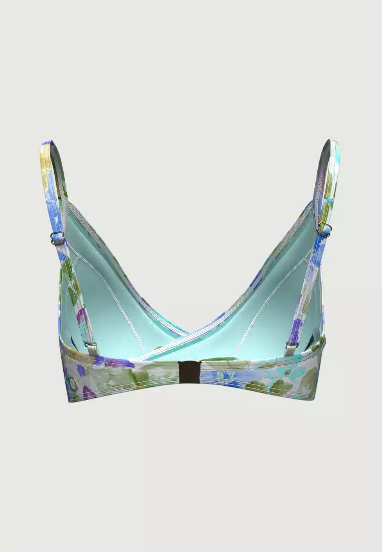Floral Focus Aqua Cross Front Bikini Top