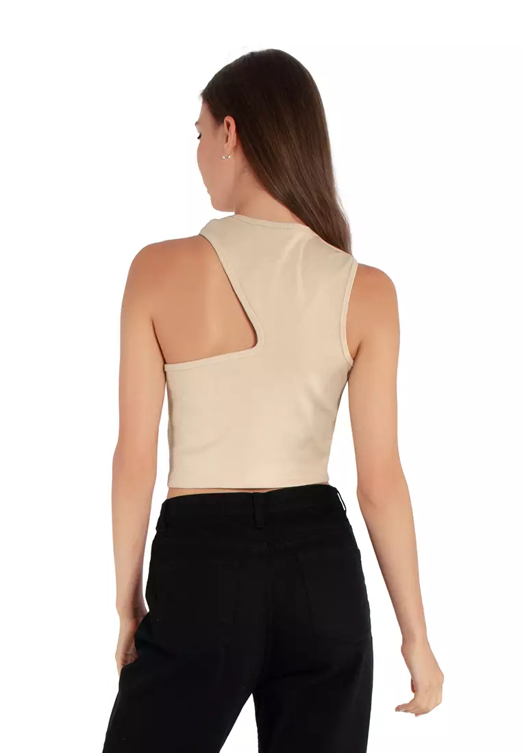 Beige Cut Out Crop Top