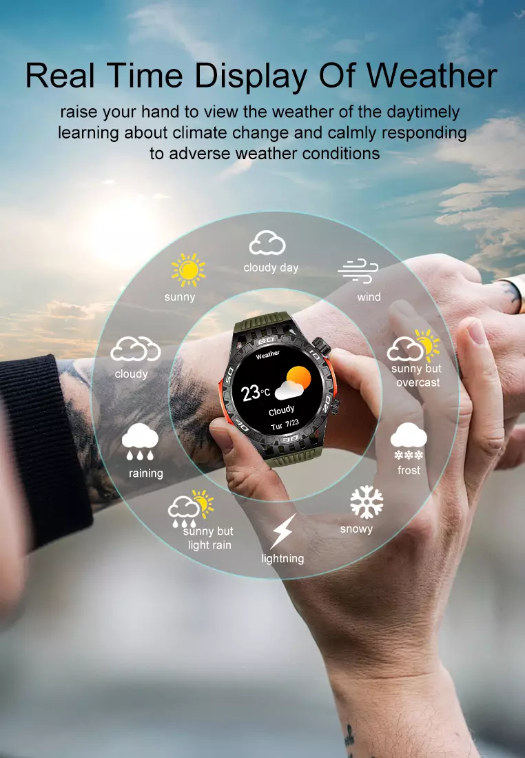 Smart Watch HT22 1.46 inch TFT HD Screen Jam Pintar SOS help function outdoor tools compass green