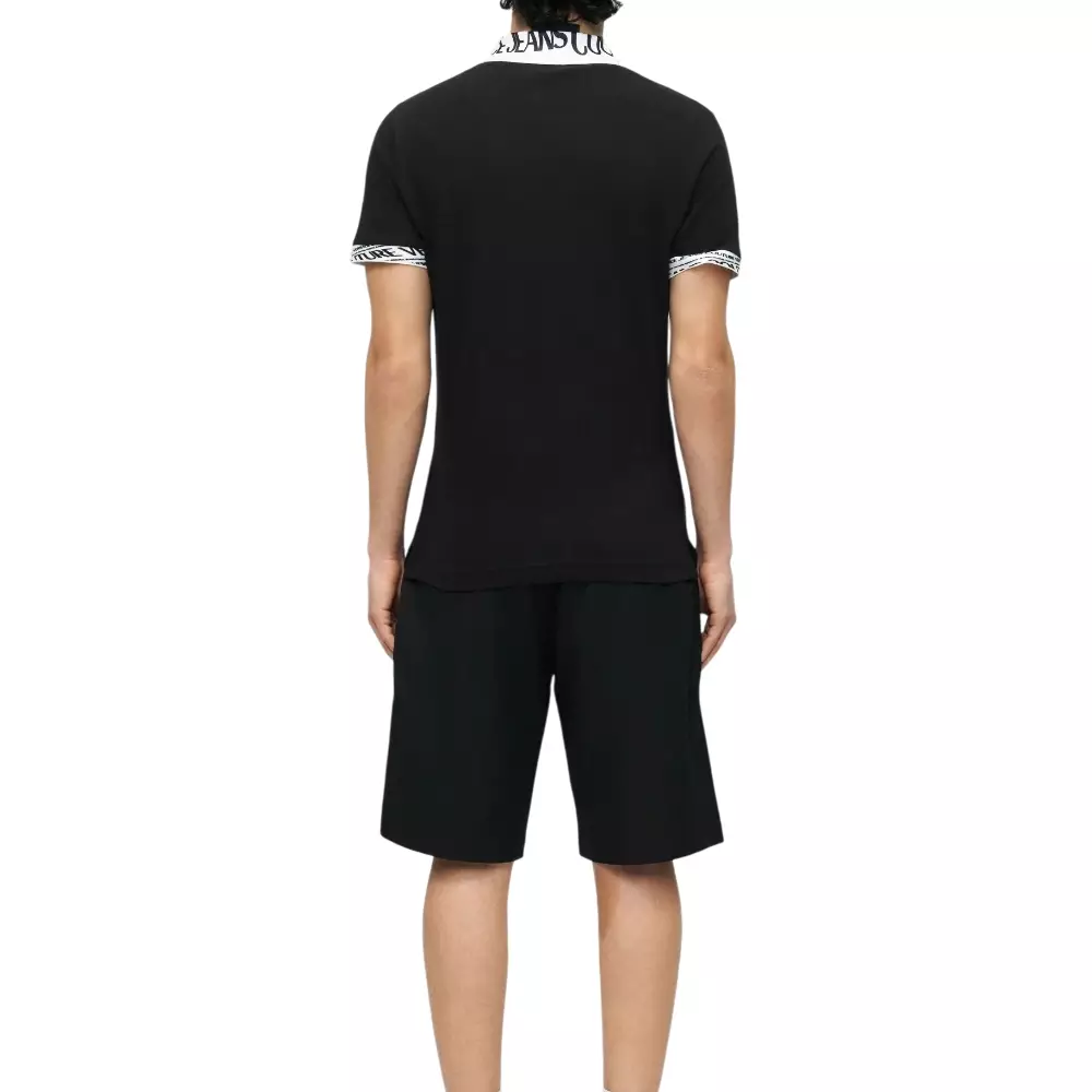 Collar Detail Logomania Print Polo Shirt Black