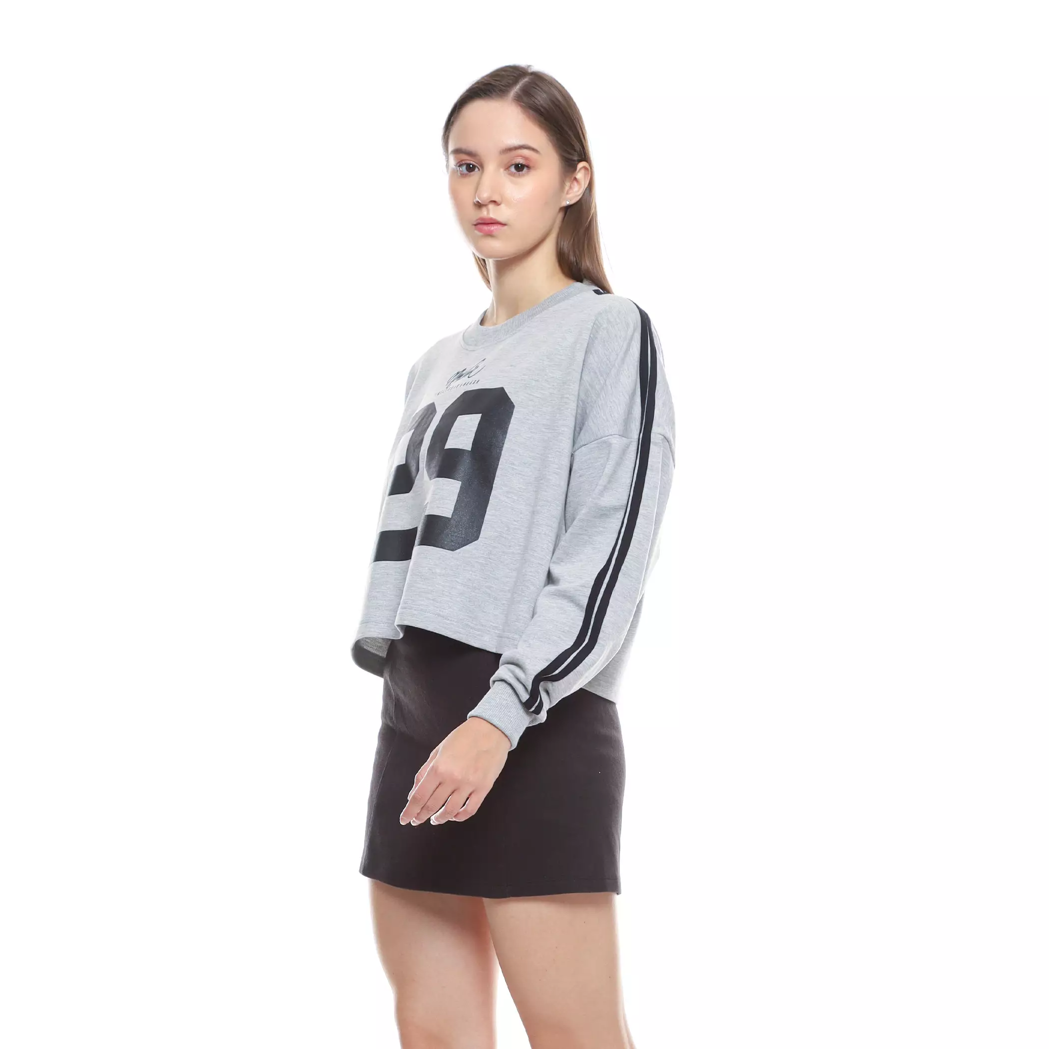 Enough For Today - Sweater Crewneck Crop Oversize Wanita Jersey Nomer Variasi Garis Tangan Hitam 29 MistBlack (EN126)