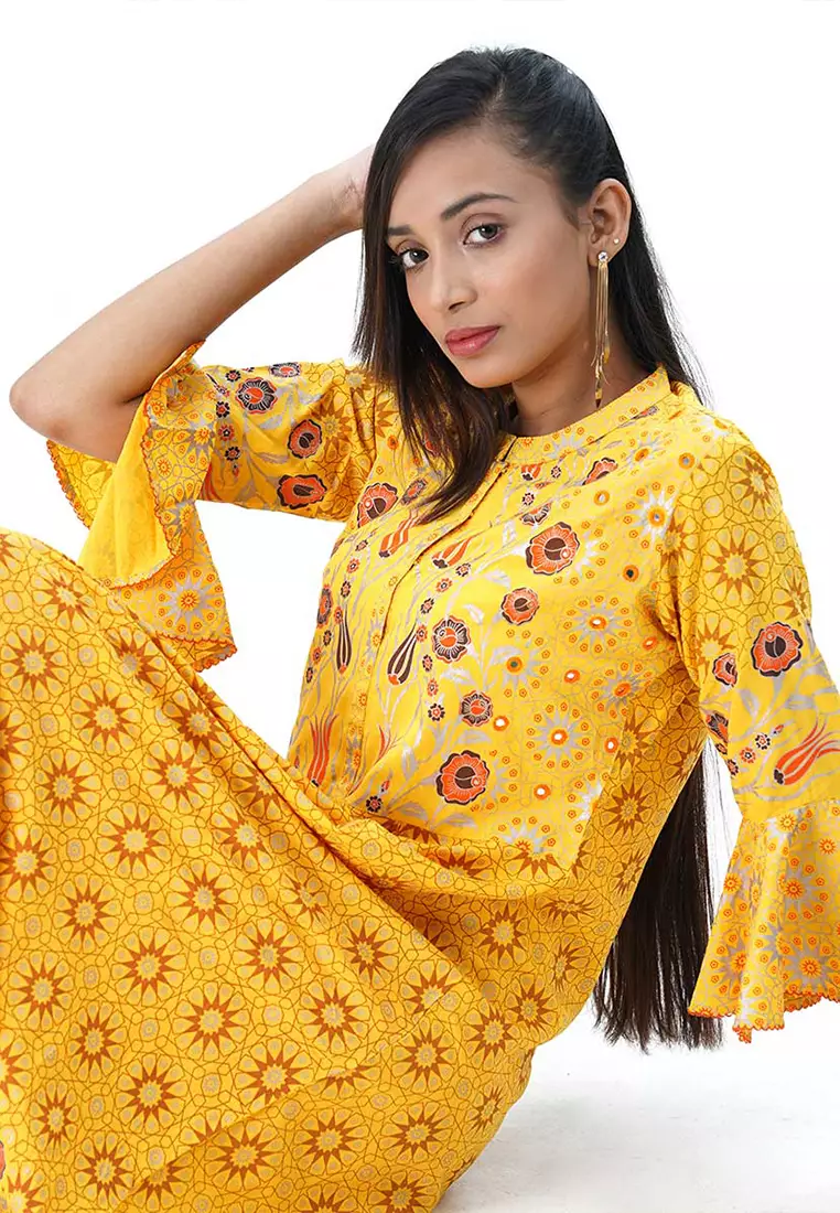 Le Reve 黄色粘胶长款束腰外衣