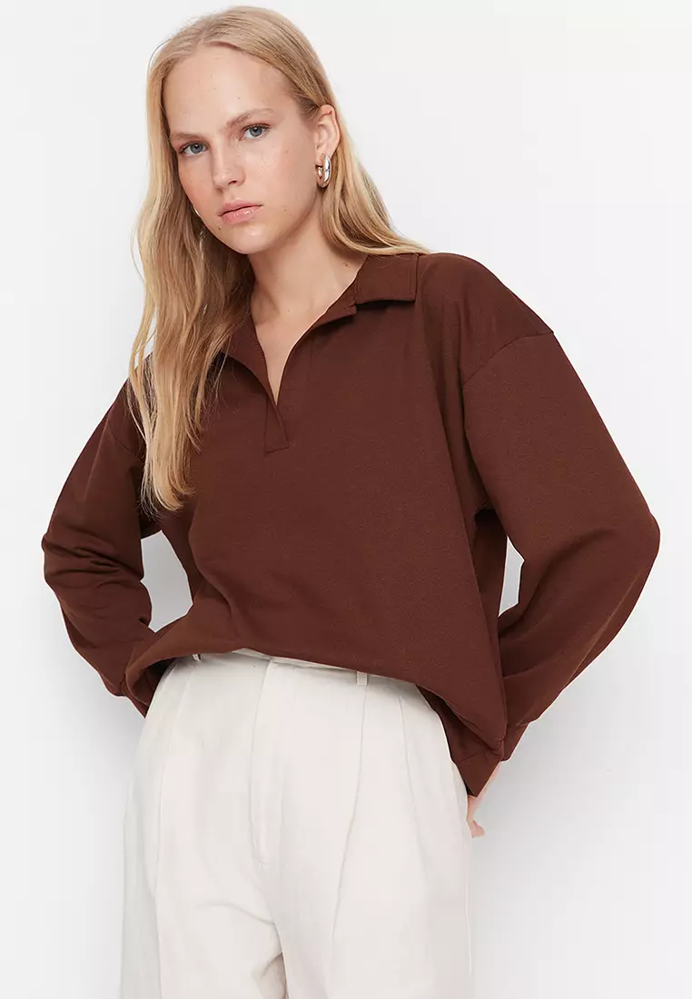 Polo Collar Knit Sweatshirt