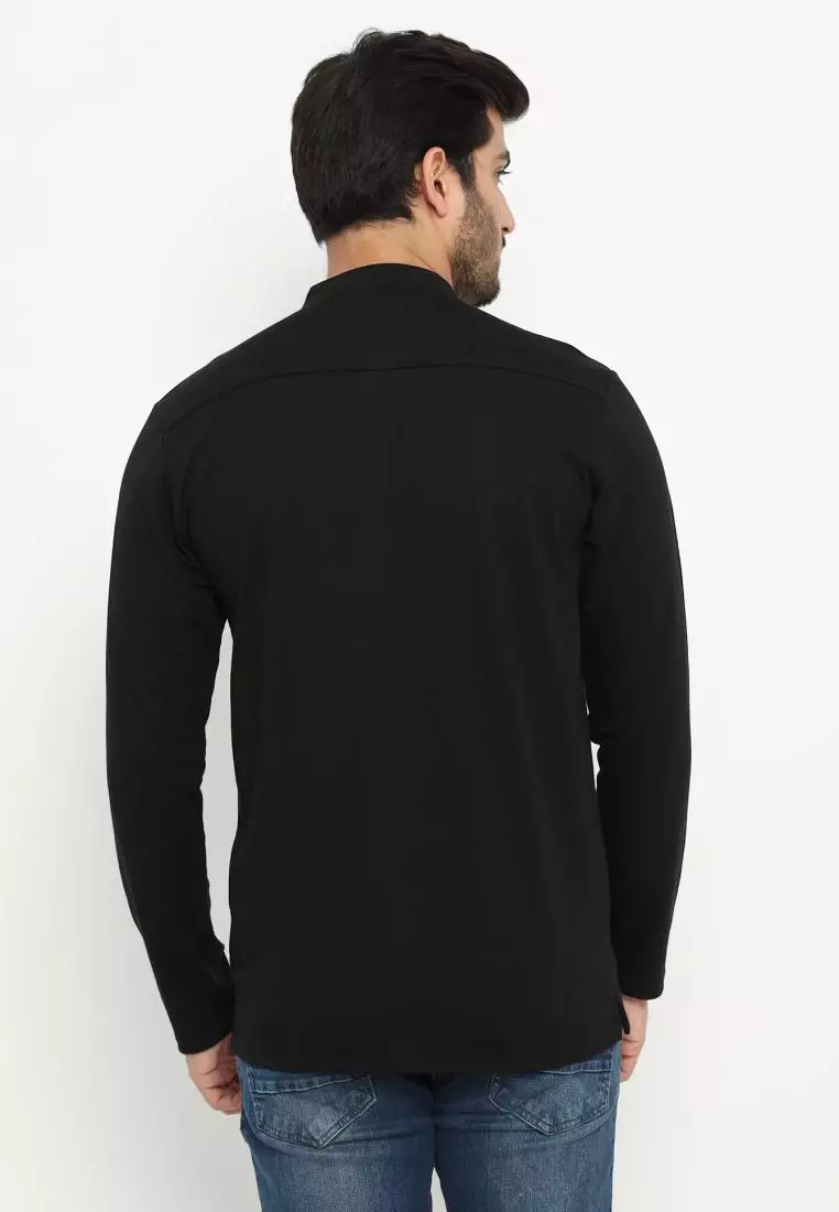 MATSUDA Kemeja Pria Polos Kerah Shanghai Lengan Panjang Katun Koshigaya