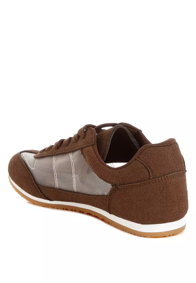 Microfiber & Mesh Sneakers in Brown