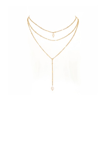 Glamorousky white Simple Fashion Plated Gold Geometric Chain Tassel Pendant with Imitation Pearls and Multilayer Necklace 0657CACBC01D4CGS_1
