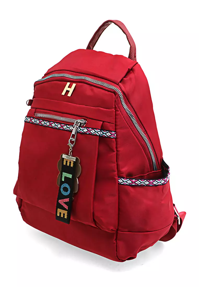 Cellyn Tas Ransel Wanita Desain List Batik Large Compartment Material Nylon ORIGINAL - Red