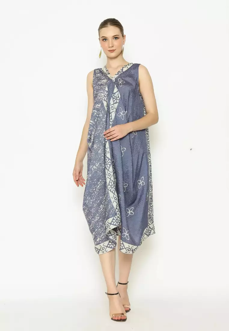 Rinjanie Batik - Dress 4 Sisi Awan Sahaja - Batik Megamendung Kontemporer - Dress Batik Unik - Dress Sleveless Batik - Dress Batik Kekinian - Batik Cap Mix - HKNS - AS