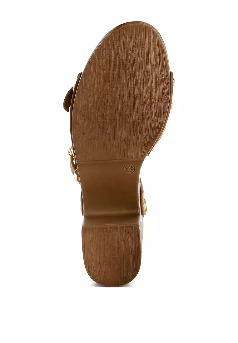 Real Suede Leather Clog Sandals In Tan