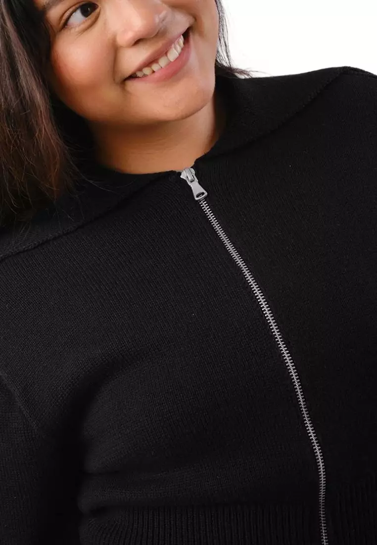 Knit Wide Collar Zip-up Front Jacket