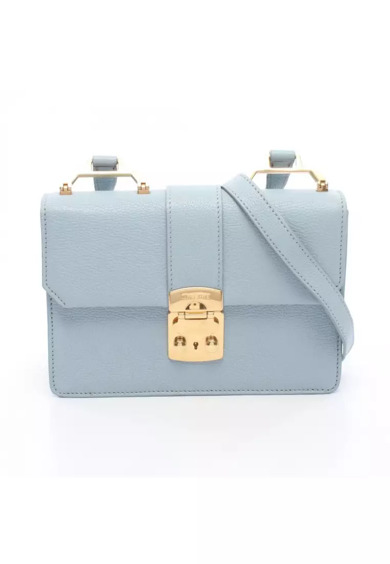 Miu Miu Pre-Loved MIU MIU Madras Shoulder bag leather Light blue