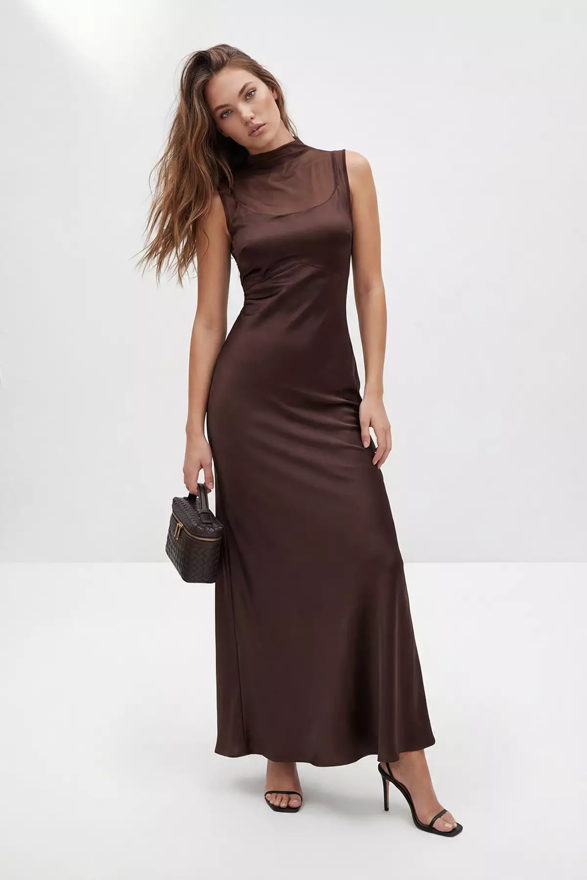 Brown Plain Satin Maxi Evening Dress & Graduation Gown Tprss26Ae168