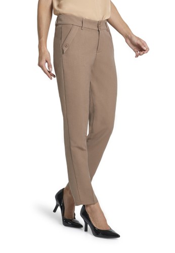 Jual Evernoon Fitzgerald Celana Kerja Motif Solid Trousers Bawahan Wanita Formal Mocca Original Zalora Indonesia