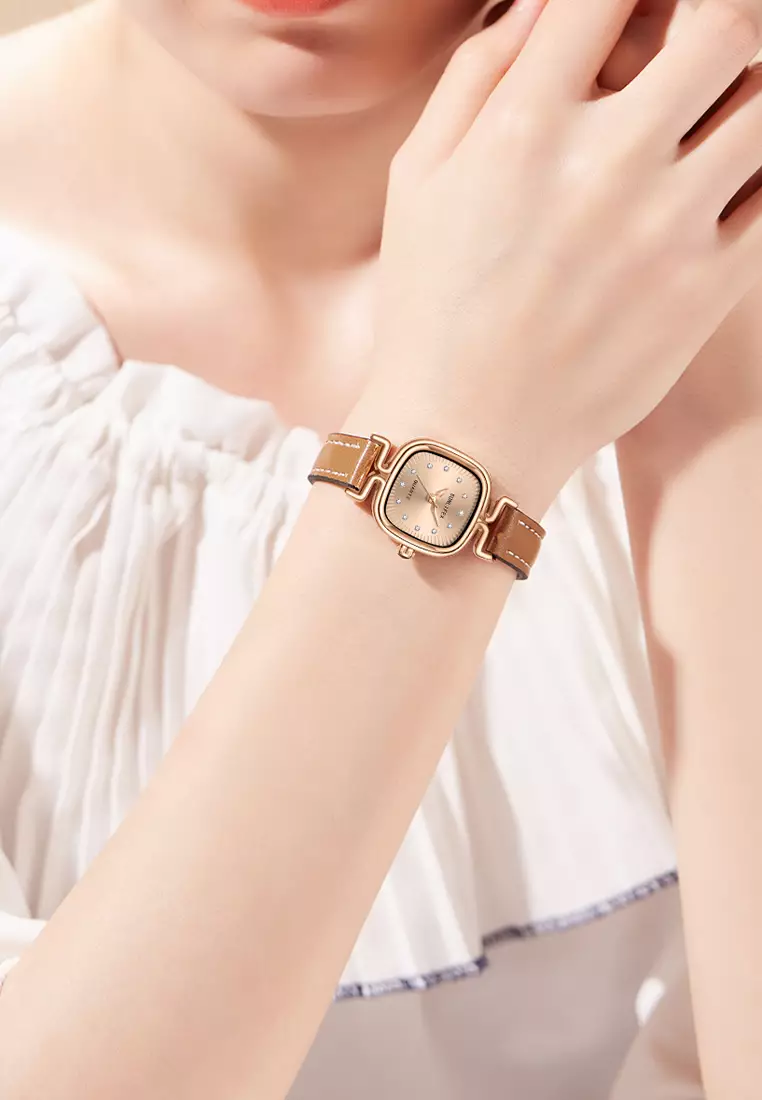 Jam Tangan Wanita Original Korea Retro Anggun Kuarsa Berlian Jam Tangan Cewek 5996 brown