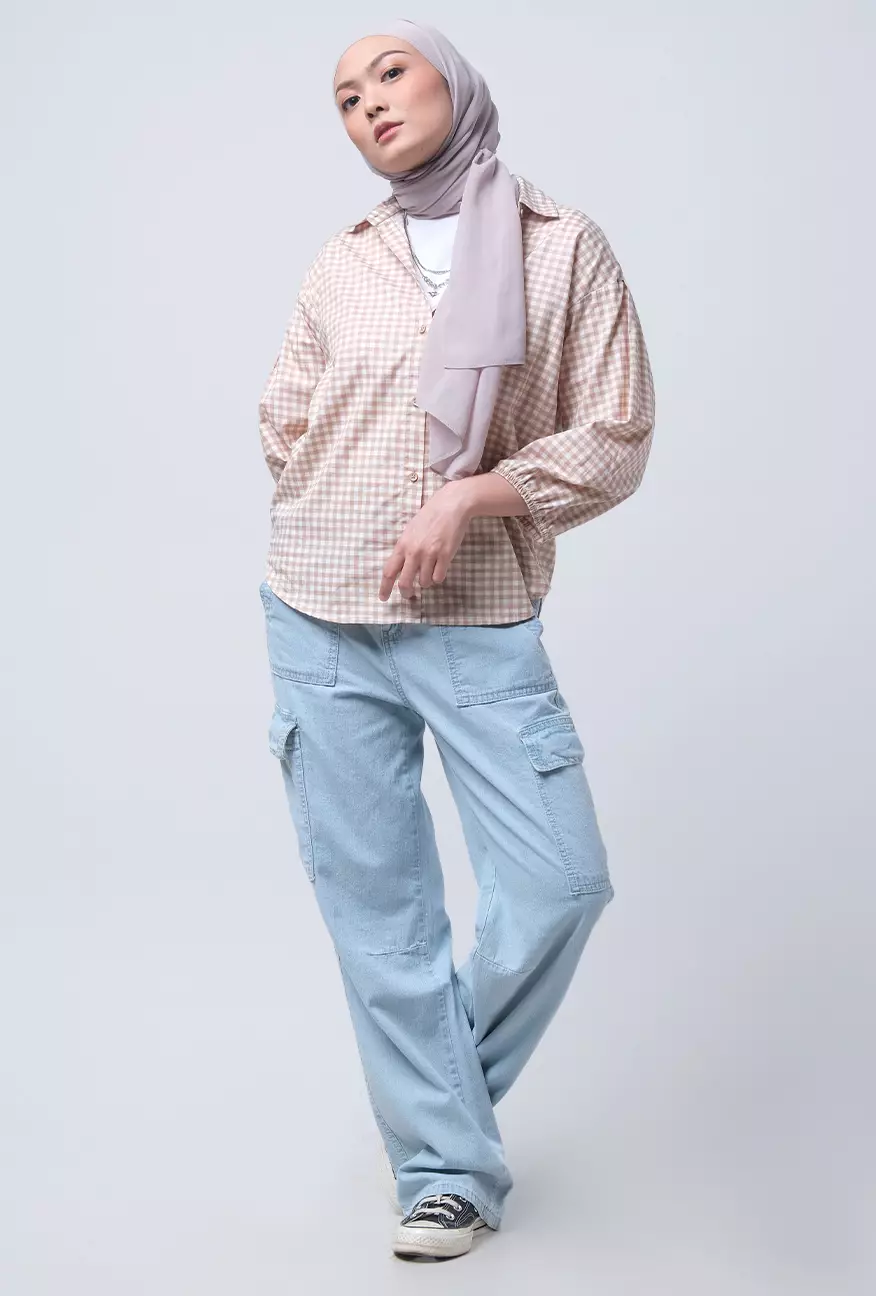 Celana Wanita Jeans Cargo Misha Light Blue