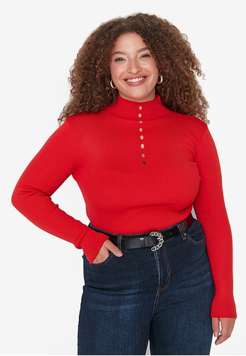 Trendyol red Plus Size Cut Out Sweater 90BE1AA95F85B0GS_1