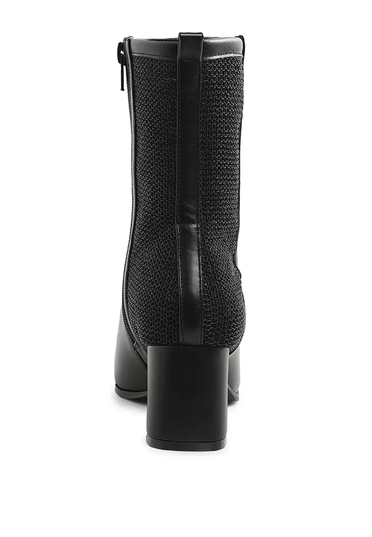 Mesh Detail Pointy Ankle Boots in Black