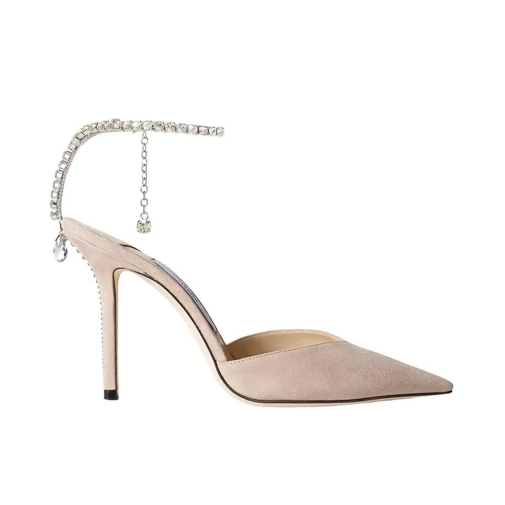 Jual Jimmy Choo Jimmy Choo Saeda 100 Suede Crystal Ankle Strap Heels
