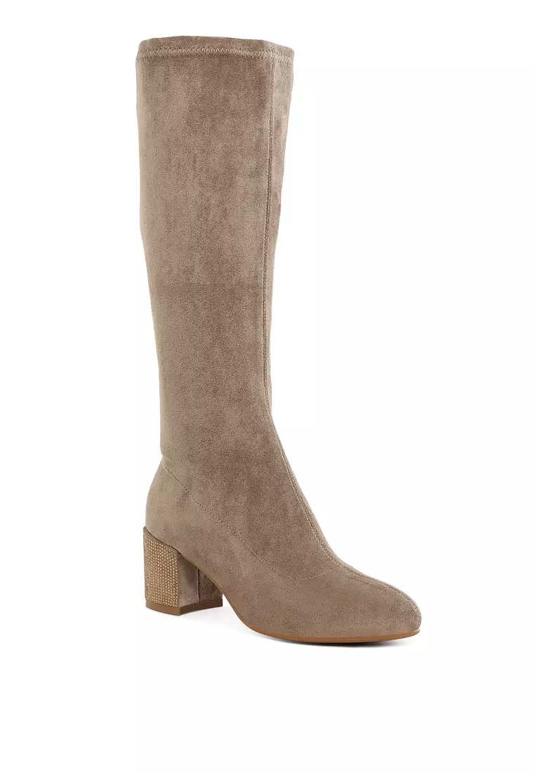 Microfiber Knee High Boots in Taupe