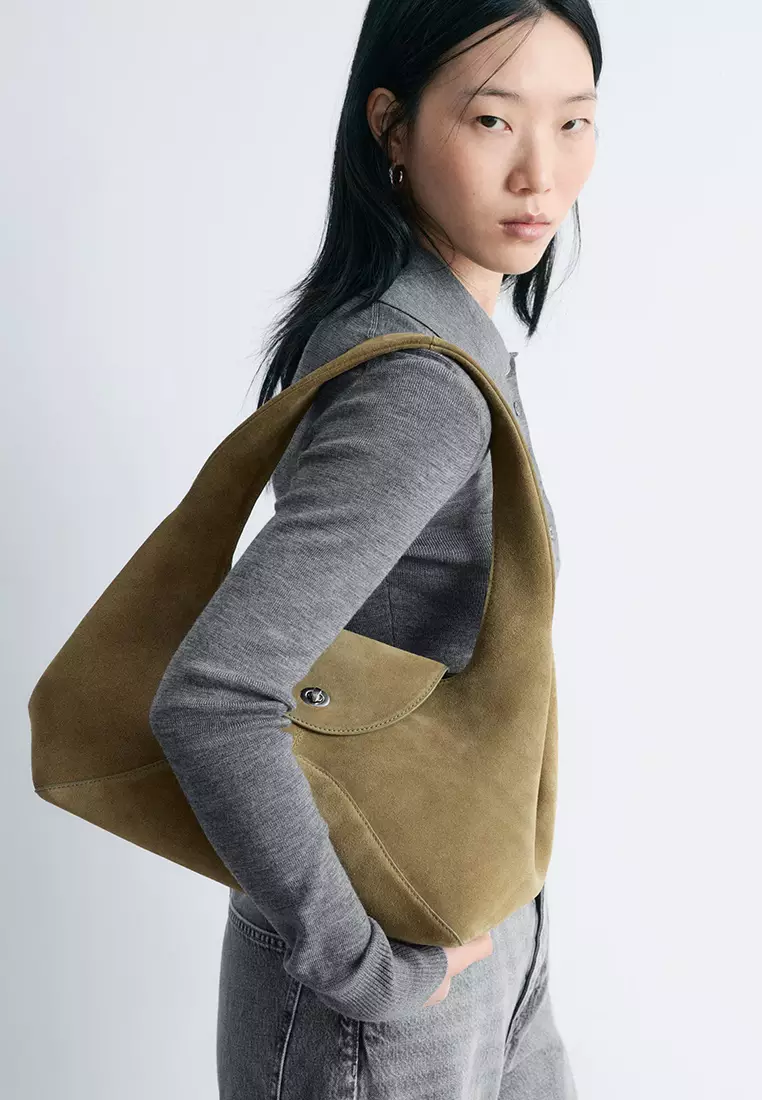 Curved Suede Shoulder Bag