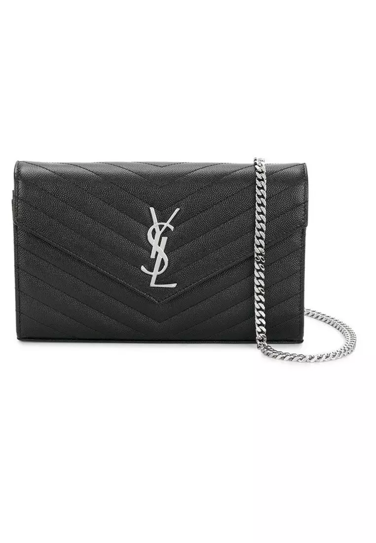 Ysl monogram chain wallet in grain best sale de poudre embossed leather