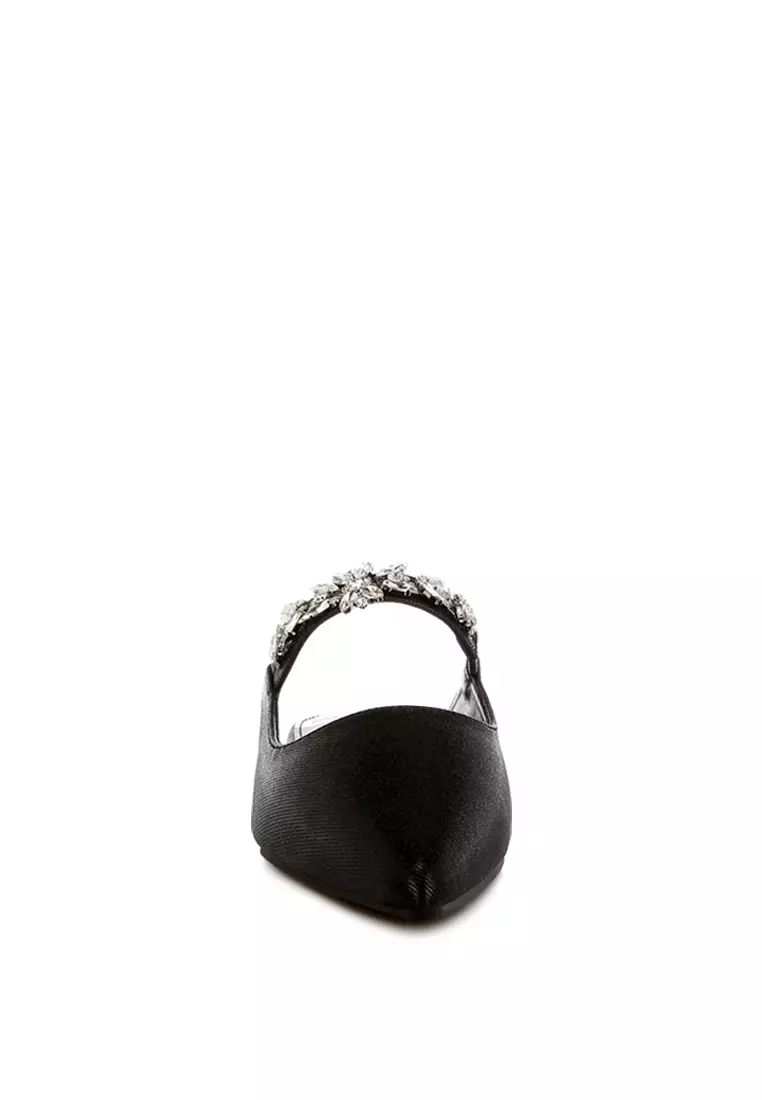 Diamante Strap Glitter Mules in Black