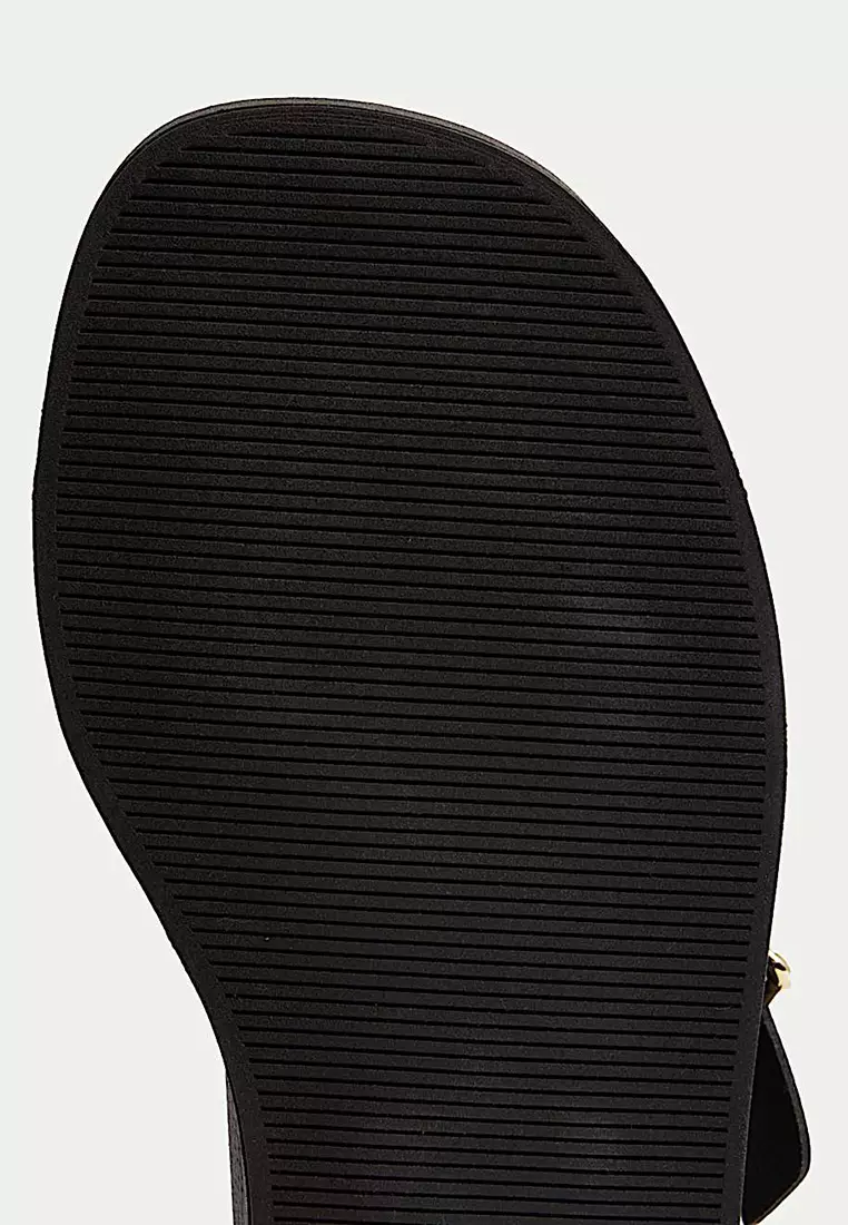 Leather Buckle Ankle Strap Flatform Sandals